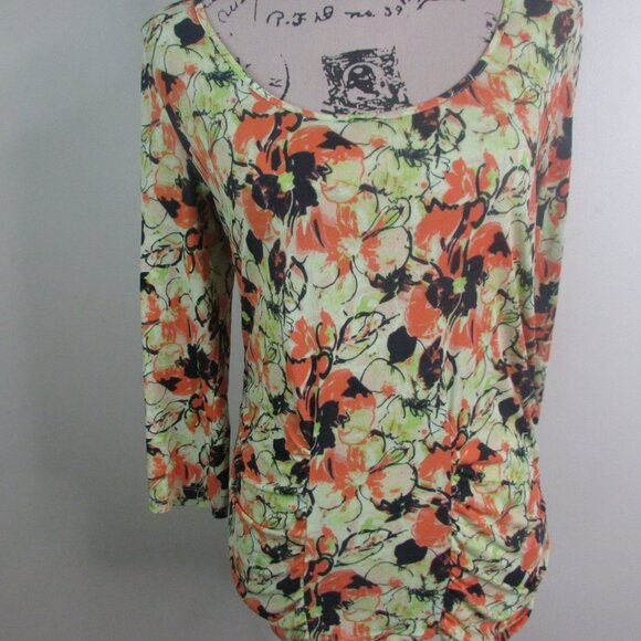 Ellen Tracy Blouse M Floral 3/4 Sleeve - Picture 3 of 11
